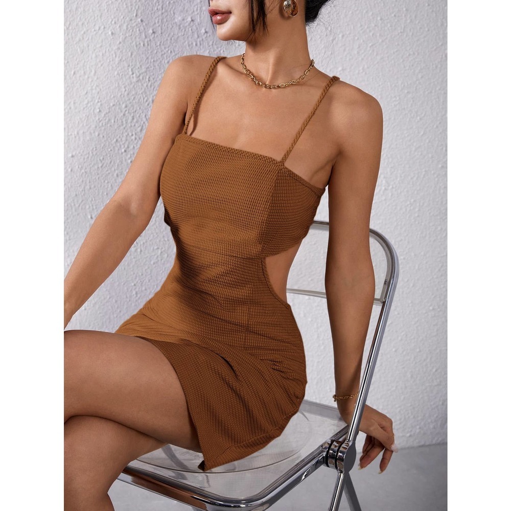 Criss cross Tie Backless Cami Dress brown - Picture 3 of 5